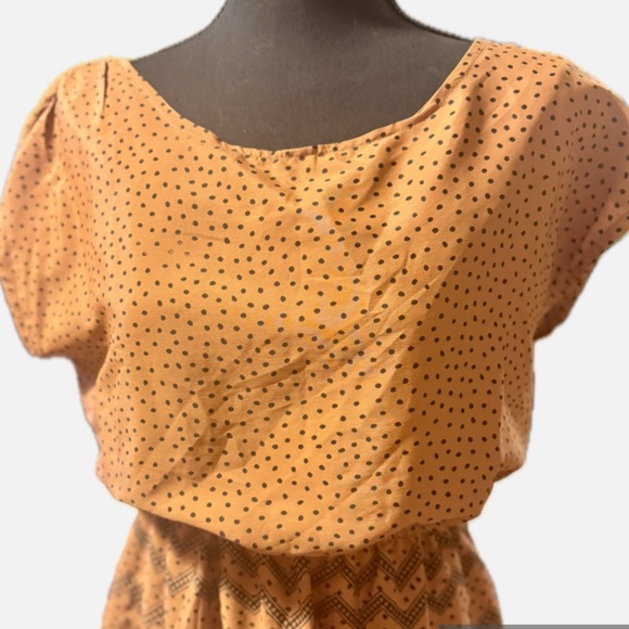 Tan & Black Polka Dot Patterned Mini Dress S-L - Picture 2 of 7